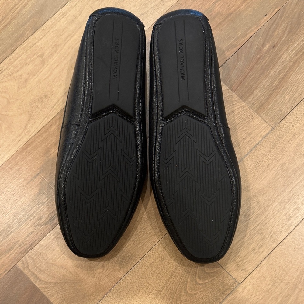 Michael Kors Black Quilted Leather Flats with Silver MK Emblem - Picture 2 of 2